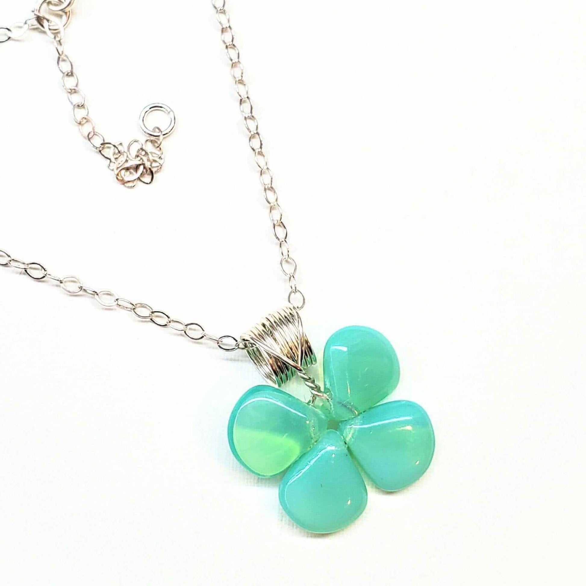 Mint Green Beaded Clover Necklace