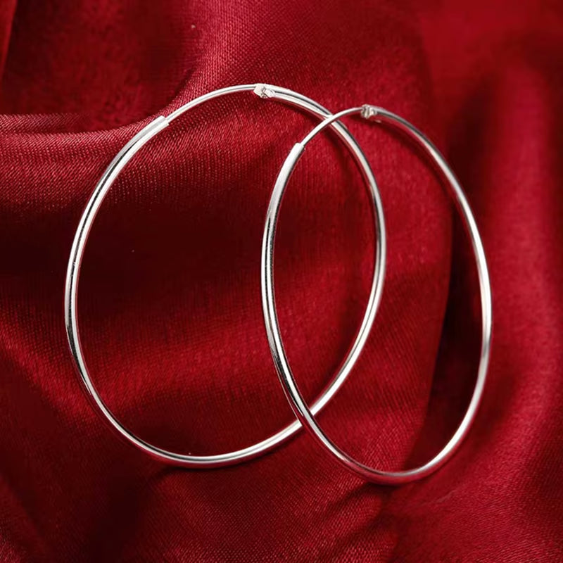925 Sterling Silver Hoop Earring for Women 35/50/60MM Big round Circle Earrings Jewelry Gift