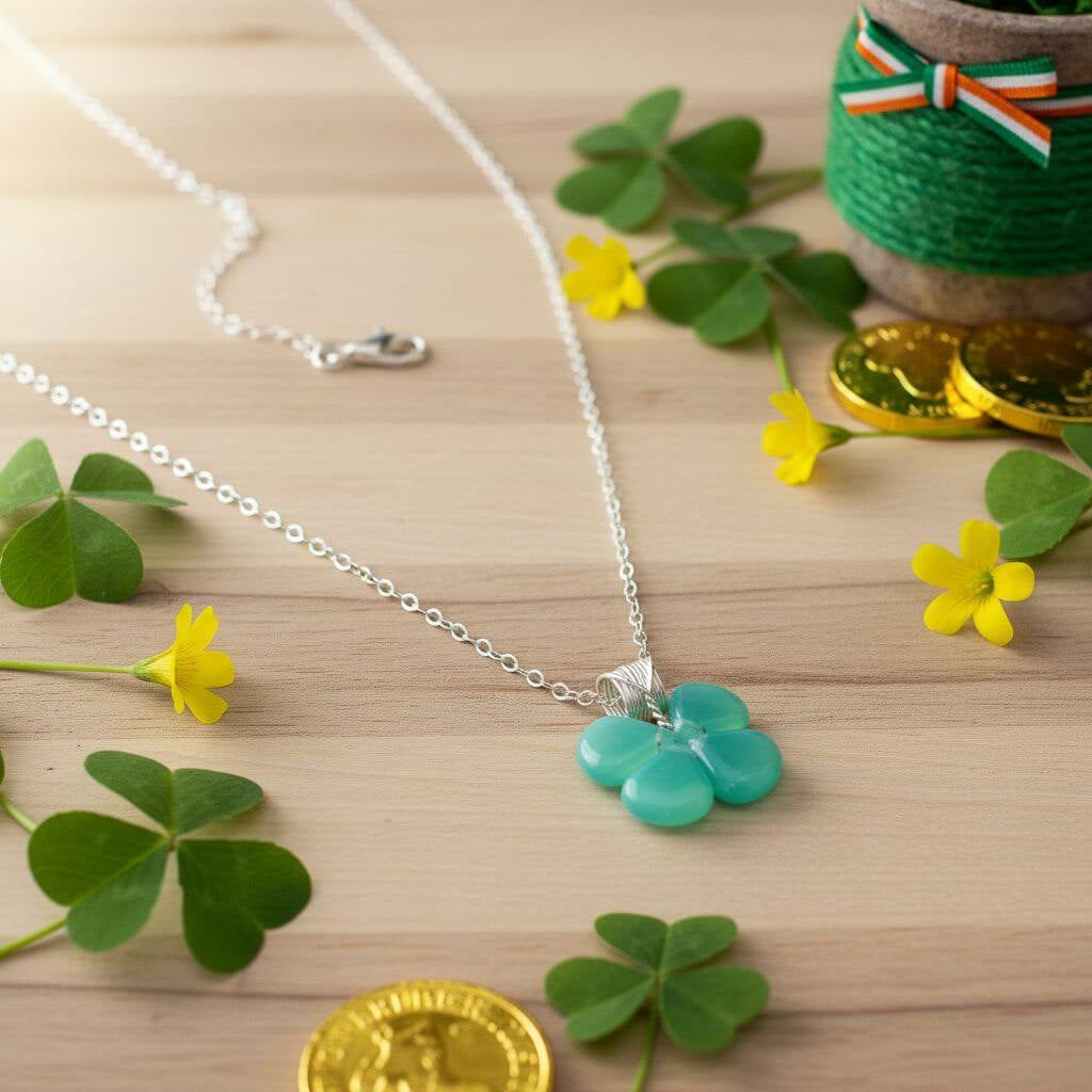 Mint Green Beaded Clover Necklace