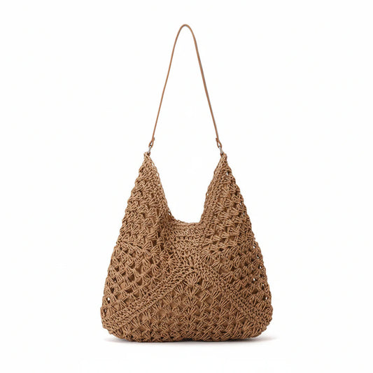 Handmade Crochet Beach Bag Large Capacity Hollow Out Shoulder Tote Bohemian Woven Triangle Bag for Vacation &Amp; Travel