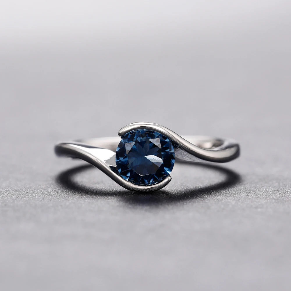 Luxury Women's Solitaire Band Ring Featuring Blue Cubic Zirconia - Elegant Bridal Wedding Jewelry for 2022