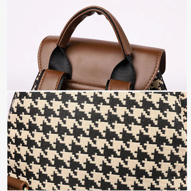 Stylish Houndstooth Backpack for Women - High Capacity Travel Bag for Girls
