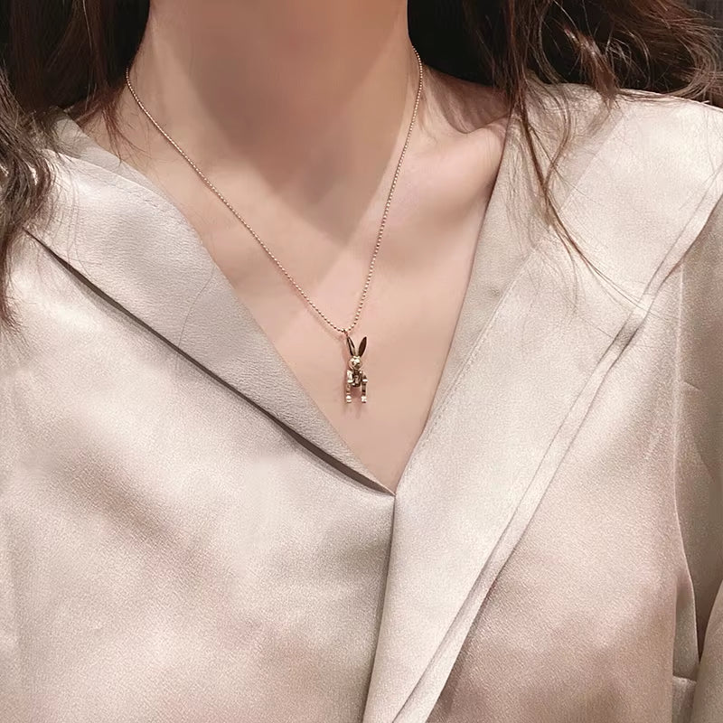Trendy Mobile Rabbit Pendant Necklace Yellow Gold Color 316L Titanium Steel Jewelry Woman Gift Never Fade Hypoallergenic
