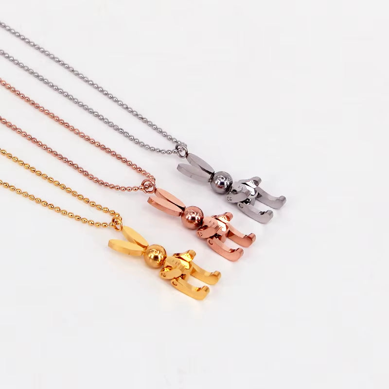 Trendy Mobile Rabbit Pendant Necklace Yellow Gold Color 316L Titanium Steel Jewelry Woman Gift Never Fade Hypoallergenic