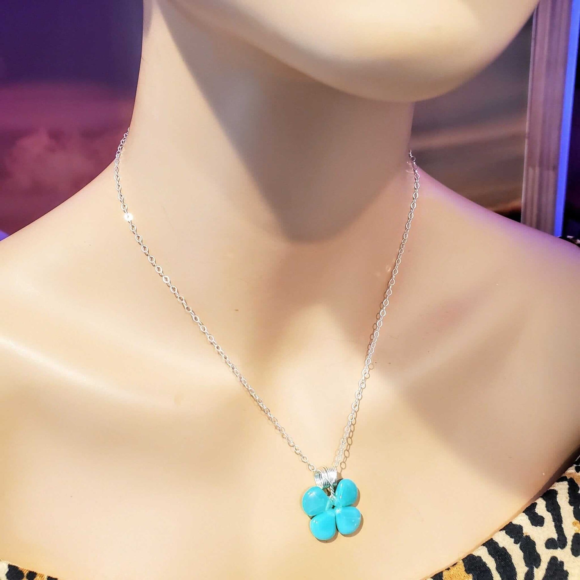 Mint Green Beaded Clover Necklace