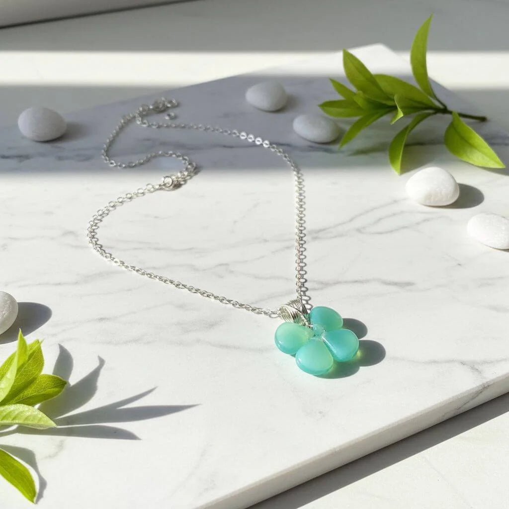 Mint Green Beaded Clover Necklace