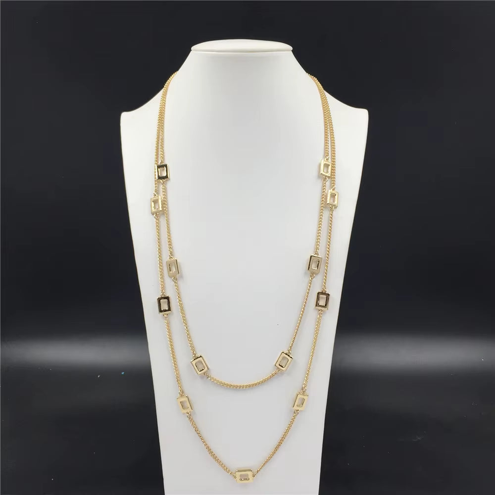 High Quality Layered Necklace Gold Color Fashion Chain with Square Linked Necklace for Women Friendship Jewelry